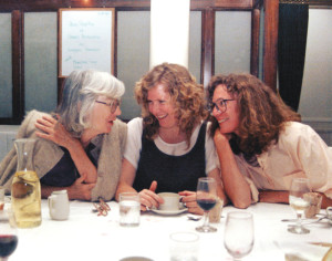 Nina Fraley, left, with artist protegees and friends, Lise Liepman and Pam Hessey in the spring of 1989 at a banquet hosted by Larry Freels for the opening of his San Francisco Carousel Museum M.C. Illions show. Photo courtesy of the Rol & Jo Summit.