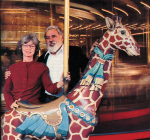 In 1977 the Tilden Park carousel ownership transferred from the Davis family to the East Bay Regional Parks District. Maurice and Nina Fraley completed a full restoration of the Herschell-Spillman menagerie figures. The photo above is from a cover story on the Tilden Park carousel restoration in “Americana” magazine, September/October 1979.